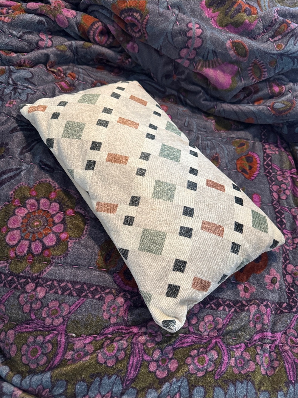 West Elm - Geometric Pattern Throw Pillow - Cream with Green, Terracotta, Black